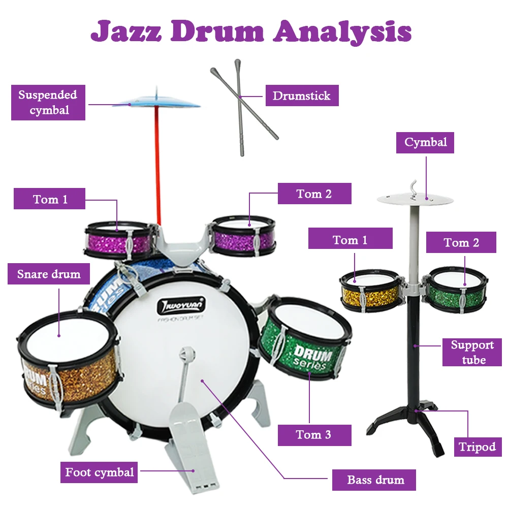 Kids Drum Set Toddler Jazz 7 Drums With Small Stool Drum Stick Set Music Instrument Educational Toy Beginners Montessori Gift 5