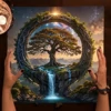 Tree of Life Tarot Card Tablecloth Polyester Starry Sky Lake View Altar Cloth Witchcraft Pagan Divination Witch Home Room Decor 2