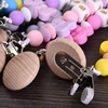 Round Wood Baby Dummy Holder Clip Crown Butterfly Silicone Beaded Teether Custom English Letter Name Pacifier Chain Nursing Toy 5