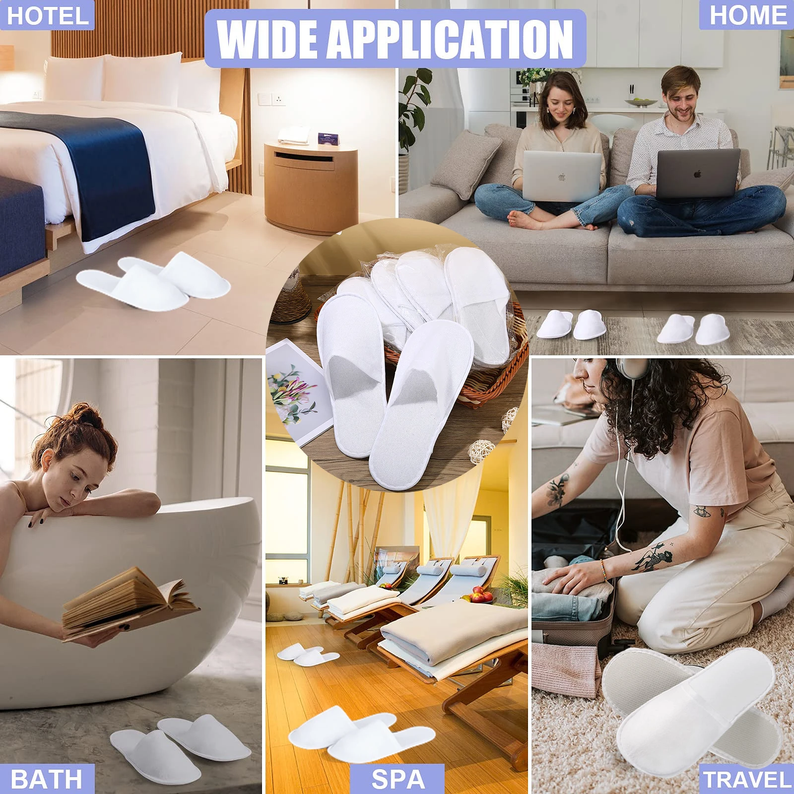 100-24Pairs Disposable Slippers Hotel Slippers Wedding Slippers Guests Party Home Shoes Portable Folding Non-slip Spa Slippers 6