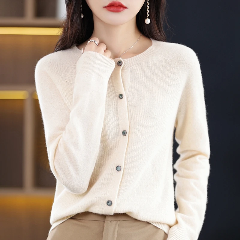 여성용 O넥 양모 가디건 스웨터, 24 여성용 O자형 바늘 의류, 그레이스 니트 한국 상의, 용수철 가을 신상 패션