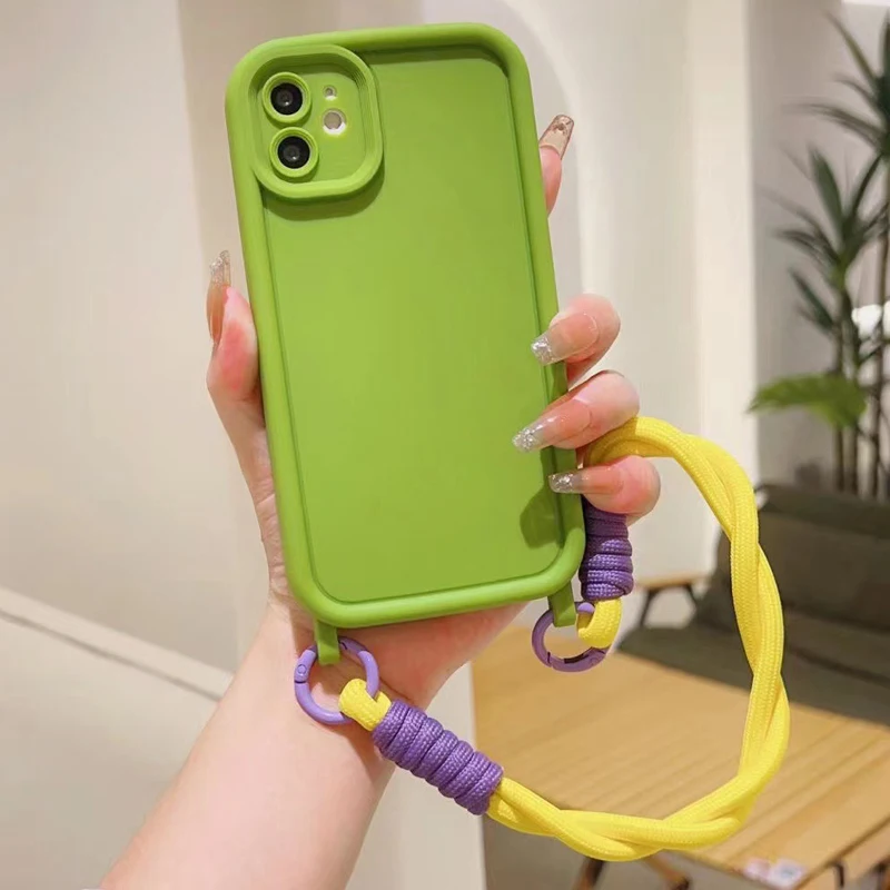 Candy Color Phone Case With Double Lanyard For Iphone Series_voghion.com