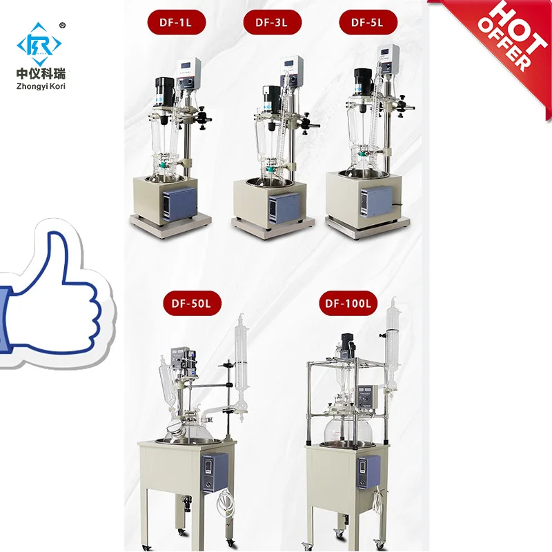 DF-1L Laboratory Chemicals Synthesis Distillation Vacuum Single layer glass reactor Vessel or unjacketed heating reactors lab