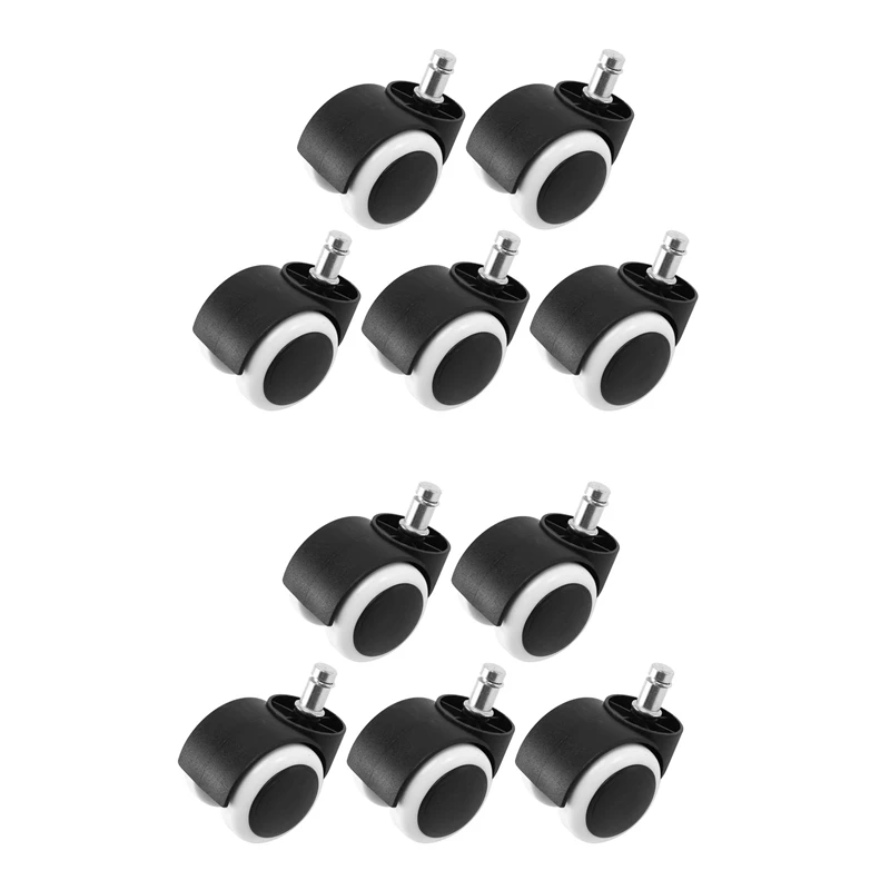 

50Mm Office Chair Roller Castor Wheels - Set Of 10 - Black&White