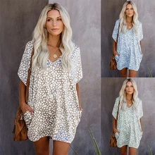

Sexy V Neck Half Sleeve Loose Women's Summer Mini Dress 2022 New Fashion Leopard Print Pocket High Street Woman Dress Clothing