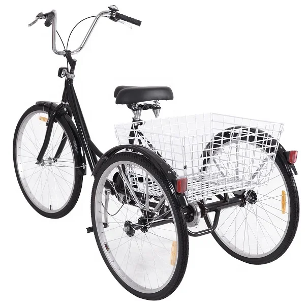 

26'' Single Speed 3-wheel Bicycle For Adult Tricycle Seat Height Adjustable 3 Big Wheels Adult Tricycle Bike Pedicab