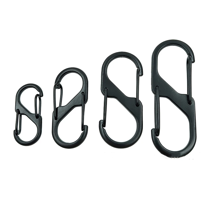 10Pcs Stainless Steel S Type Carabiner with Lock Keychain Hook Buckle