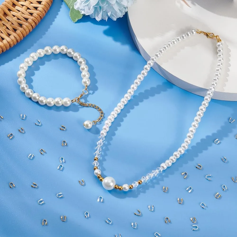 400 Pezzi Proteggi Filo In Ottone A U Per Gioielli | 2 Colori Oro E Argento | Lunghezza 5 Mm, Foro 0,5 Mm | Per Orecchini, Bracciali, Collane - 2