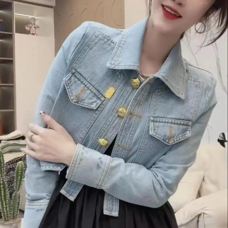 

S-XL Womens Denim Jackets Autumn Female Coats Turn-down Collar Single Breasted Loose Fashion Ladies Outerwear Clothes H72