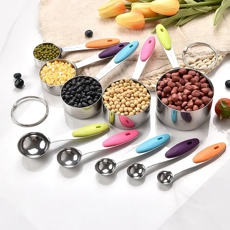 5/10Pcs Stainless Steel Measuring Cups and Spoons Set Stackable Tablespoons Measuring Spoons Tea Coffee Kitchen Measuring Tools