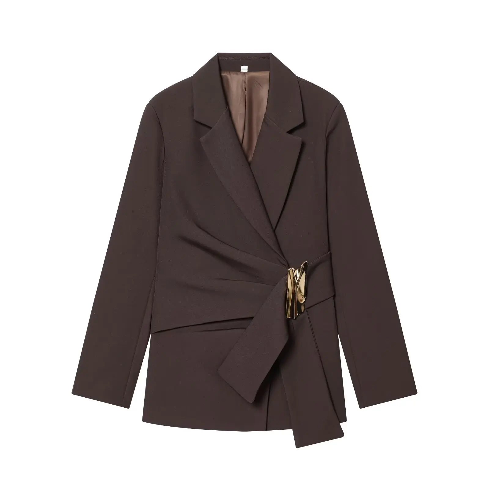 Women Suit Pants Two-Piece Set Buckle Decoration Long Sleeve Blazer Coat + Straight-Leg Pants 2 Pieces Sets Chic Woman Outfits