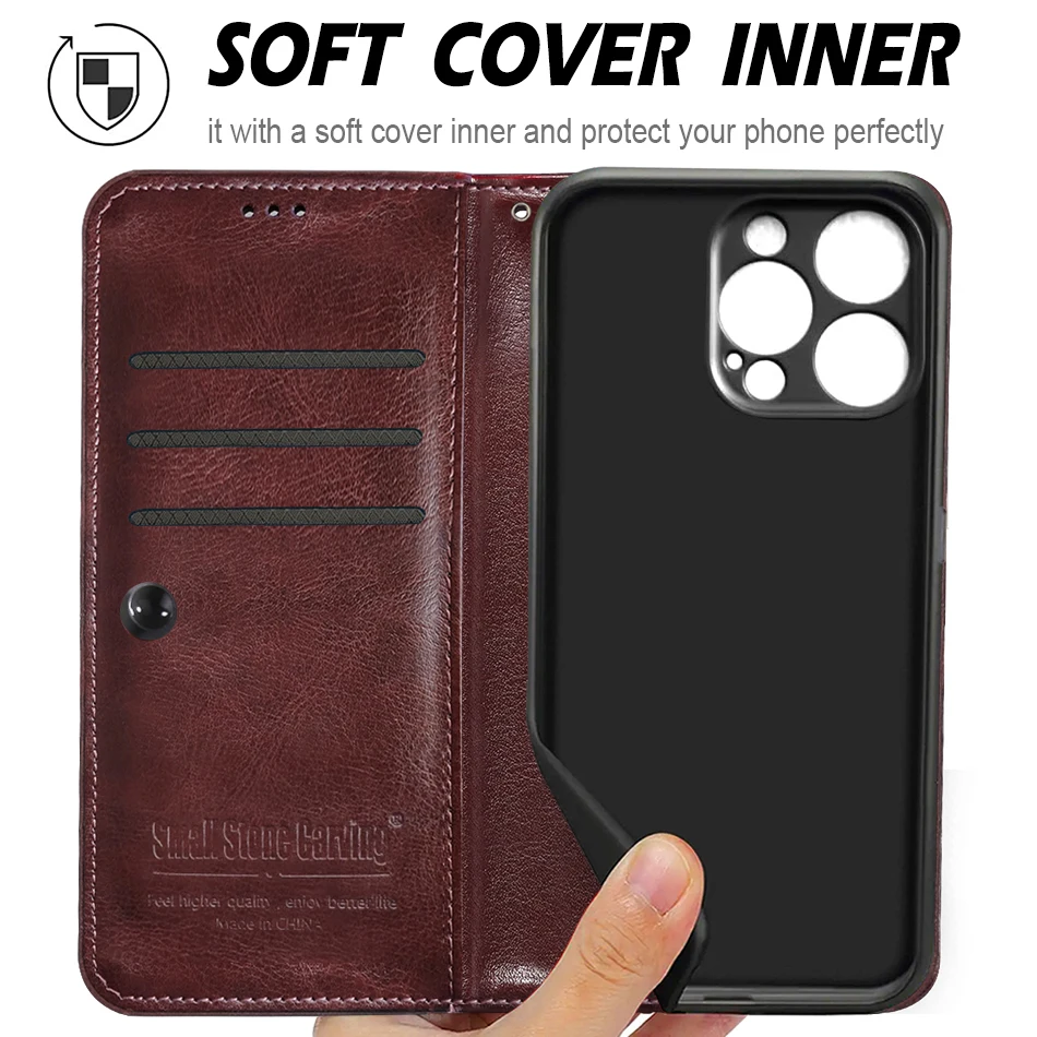 Leather Phone Case Wallet for iPhone 16 Pro Max etc.