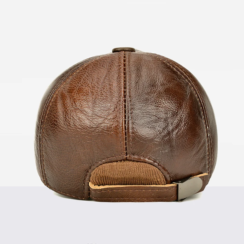 New 2025 Man High Quality Real Leather Baseball Caps Male Casual Cowhide Belt Ear Warm 56-60cm Adjustable Sprot Flight Hats 5