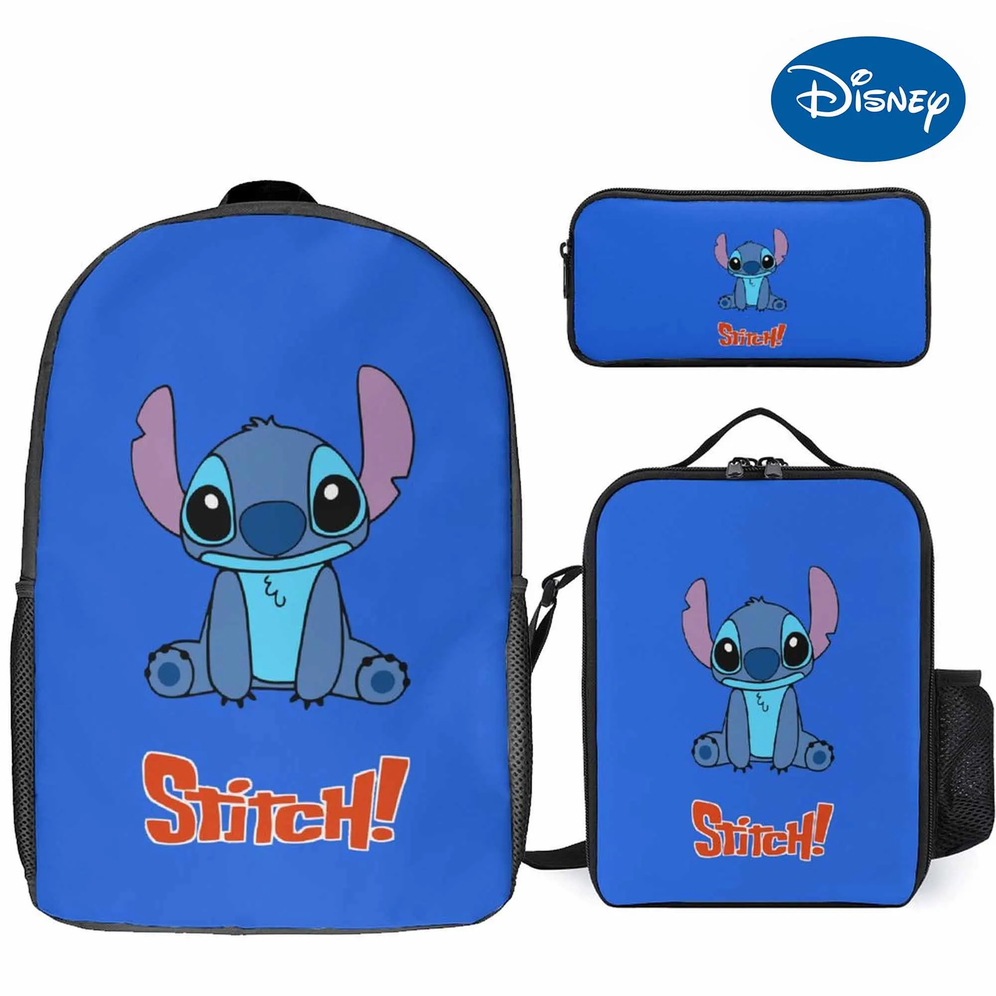 

Boys And Girls School Set Book Bag Three-Piece Custom Disney Stitch Head Cute Backpack Meal Bag Pencil Case