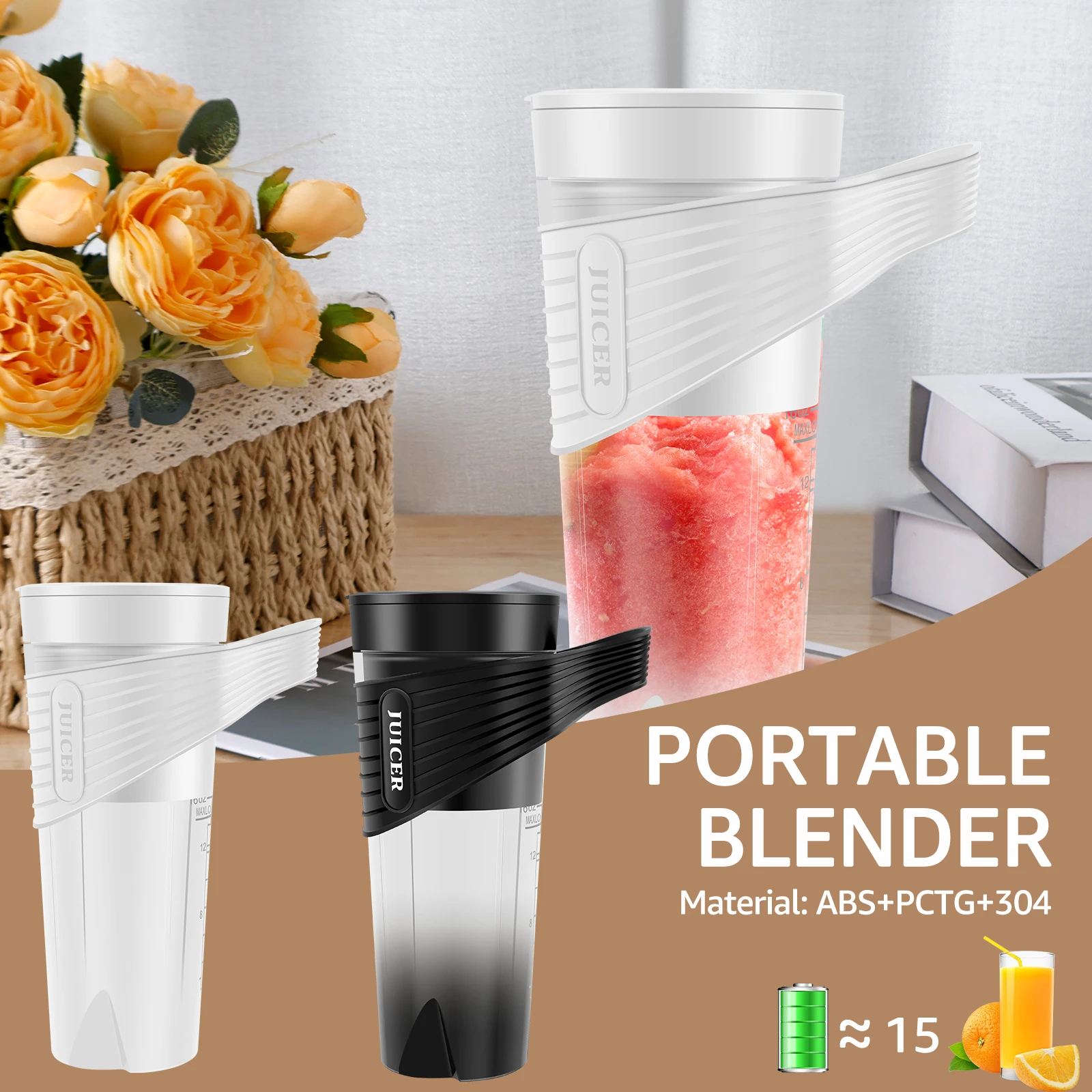 

New Portable Blender 4000mAh Rechargeable Mini Juice Blender 400ml Blender Juicer Cup with 6 Stainless Steel Blades