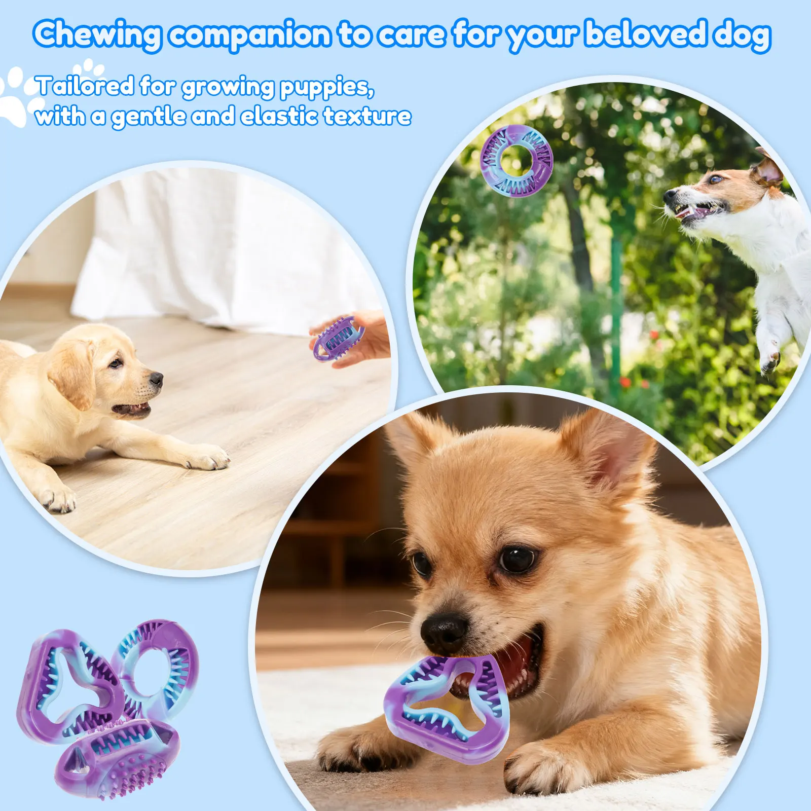 3 Pcs Puppy Chew Toys TPR Pet Dog Teething Toys 3 Shapes Stuffable Interactive Dog Teethers Pet Supplies for Dog Teeth Cleaning