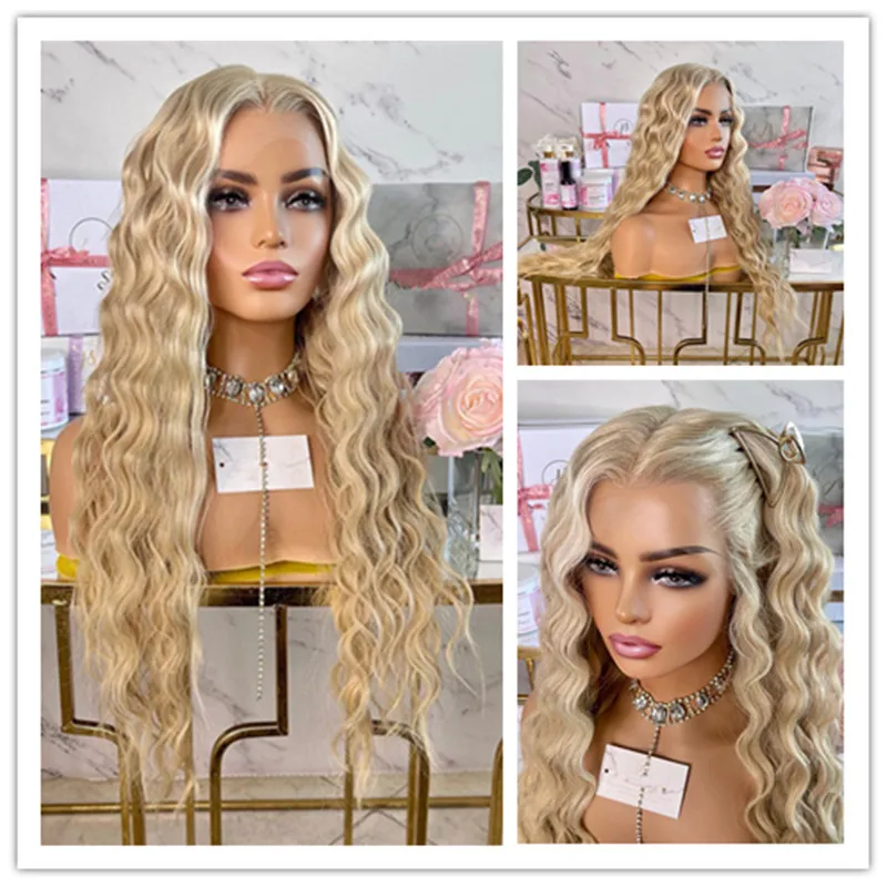 Synthetic Lace Front Wig Blonde Wigs for Woman Lady Deep Wave Lace Front Wigs Caramel Golden Blonde Wig Glueless Cosplay
