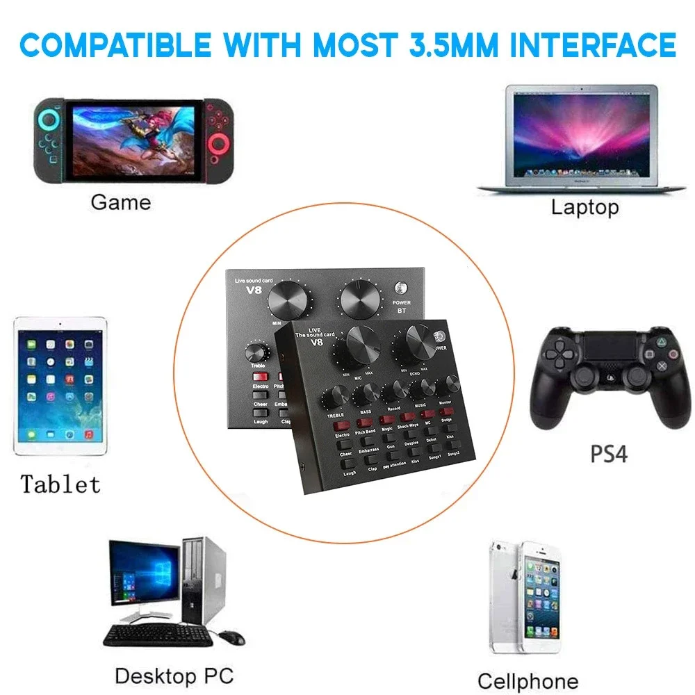 Audio Mixer Audio Interface USB External Headset Microphone Webcast Live Broadcast Sound Card for Phone Computer