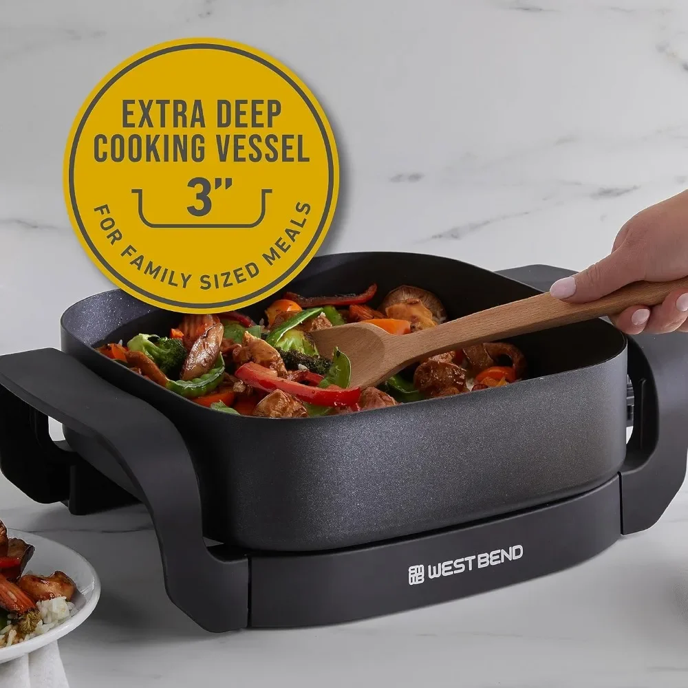 Electric Skillet, Family-Sized 3-Inch Deep with Diamond Shield Scratch-Resistant Non-Stick Finish, 12-Inch, Black 3