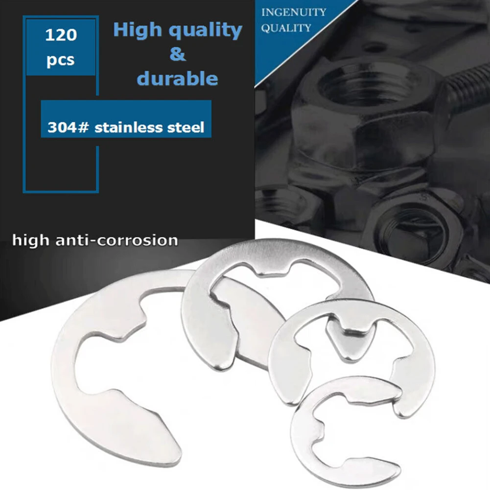 Description Picture 6 of itemFor Wet Environment Metal Washer Snap Ring Kit Industrial Commercial Supplies 120pcs E-clip M1.5 - M10 Plastic Box