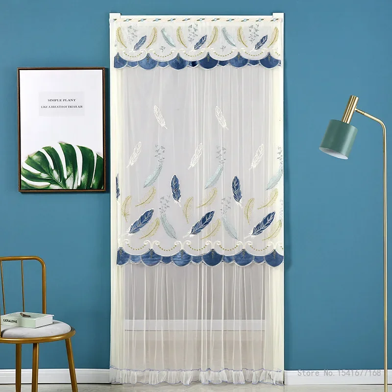 Punch-free Mosquito Screen Curtain Door Curtain, Breathable Bedroom Partition Curtain Double Layer Lace Embroidered Door Curtain