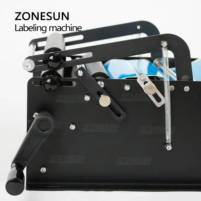 ZONESUN ZS-50W 스티커 라벨 붙이는 기계 부착기 인쇄기 라벨링기 슬리브 수동 미네랄 워터 플라스틱 원형 병 라벨링 기계, 원형 병 스티커 라벨 포장 기계