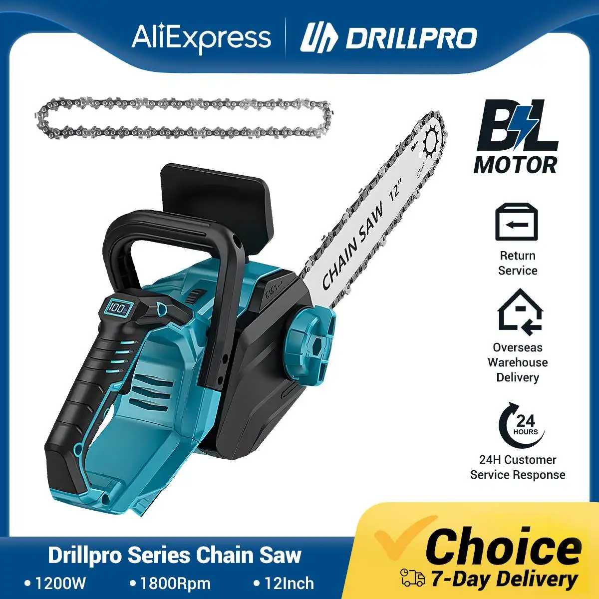 Drillpro Brushless Electric Chainsaw Oil Adjustment Woodworking Power Tool Graden 12Inch Cordless Chainsaw for Makita Battery 2