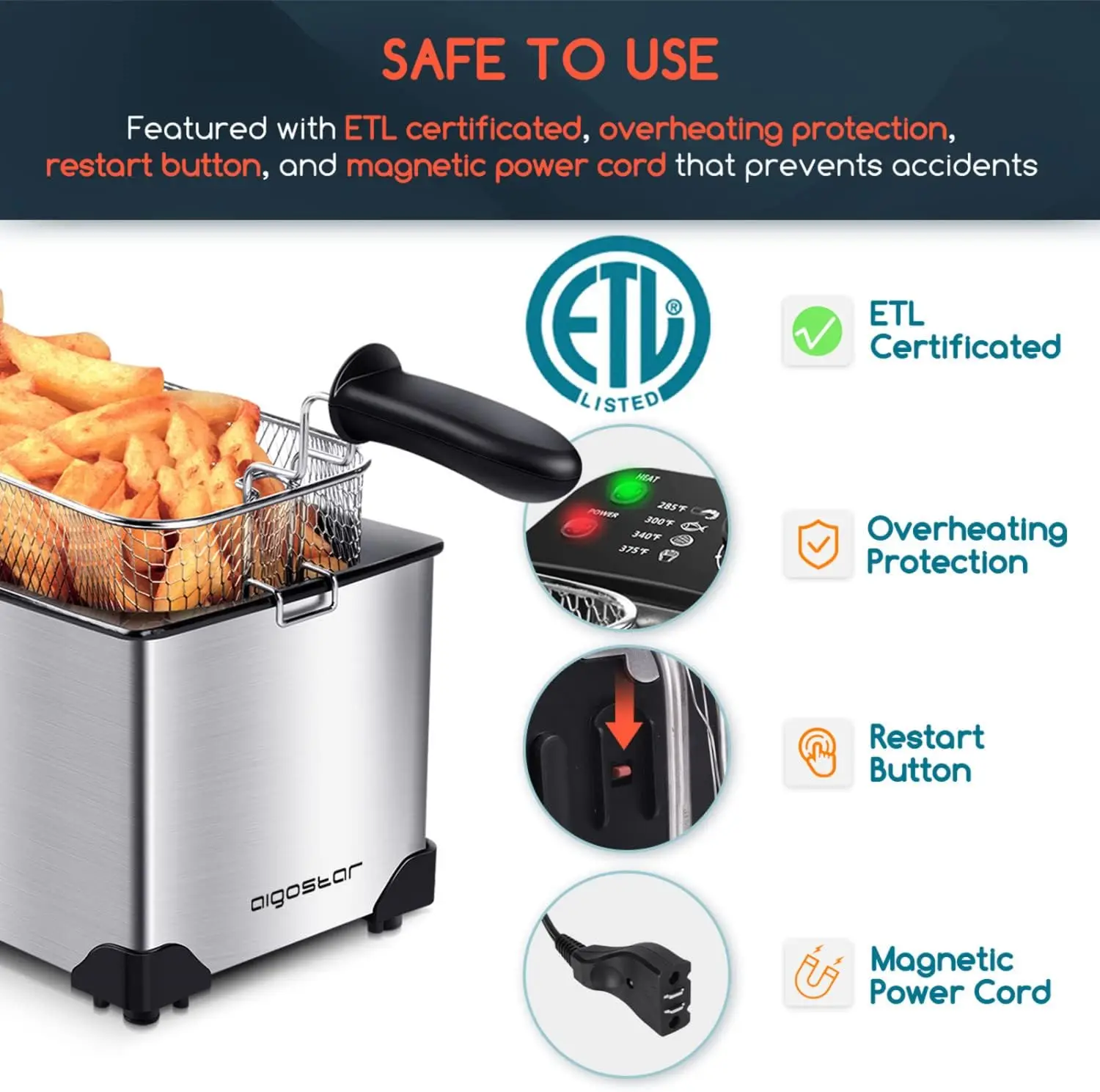 Deep Fryer, Electric Deep Fat Fryers with Baskets, 3 Liters Capacity Oil Frying Pot with View Window, ETL Certificated,
