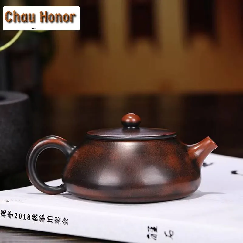 130ml Boutique Raw Ore Stone Scoop Tea Pot Yixing Purple Clay Teapots Handmade Ball Hole Filtration Kettle Tea Table Accessories