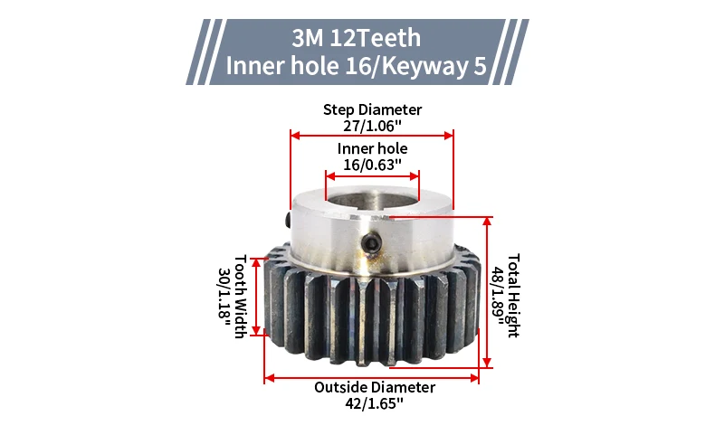 1/2/4PCS Konvex Getriebe 3M 14T/15T/16T/18T/20T Gerade Ritzel Getriebe Mit Schritt Innen Loch 12/14/16/18/20/30mm CNC Übertragung Getriebe – Detail 5