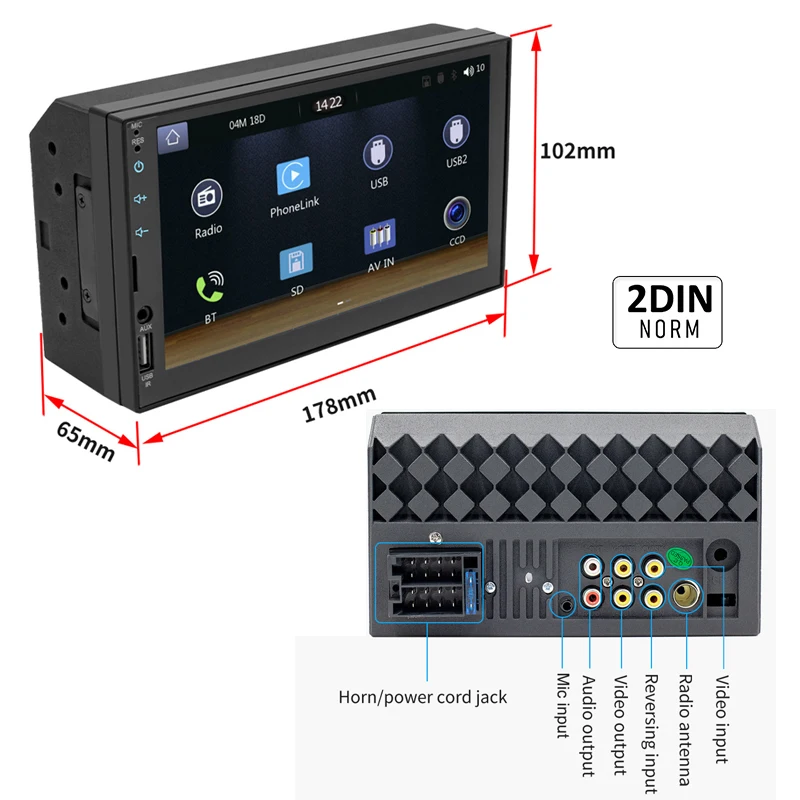 Reproductor multimedia con pantalla táctil de 7 y Bluetooth para coche,  Radio de coche 2 Din con Android-Auto, manos libres, reproductor MP5, USB,  TF, ISO, sistema de Audio, unidad principal FX2