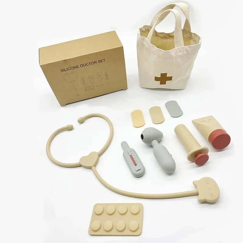 Doctor Toys Pretend Silicone Play Doctor Kit Food Grade Safety Nurse Set for Girls Boys Toddler Games Learning Toy 5