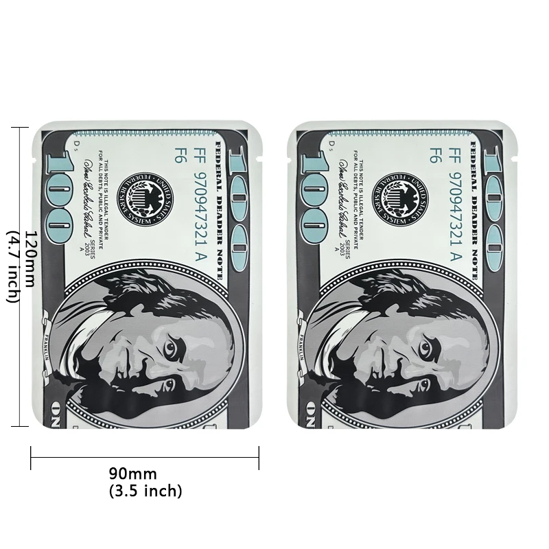 100 PCS Dollar Sign Pattern Mylar Smell Proof Bags - Tobacco Accessories with Zip Lock Closure