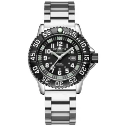 Addies Dive Men's Fashion Luminous Waterproof Watch with Calendar - Black Dial & Rotating Bezel - No (Yin050 Steel black)