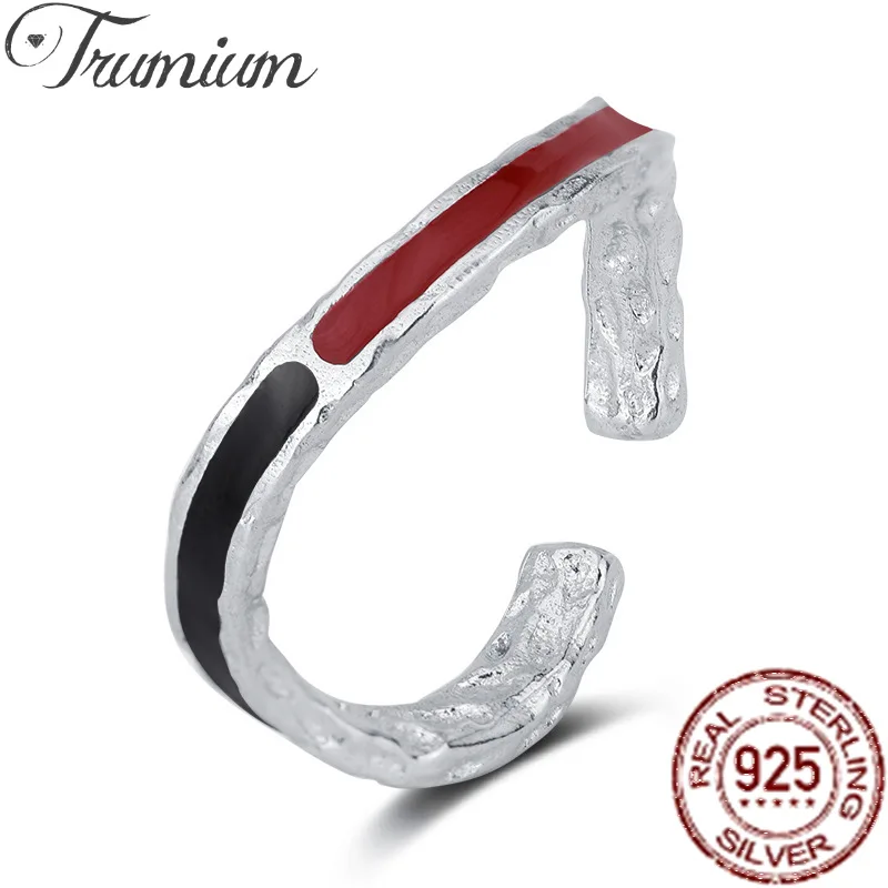 

Trumium Vintage 925 Sterling Silver Open Contrast Color Ring Black Red Rings for Women Trendy Epoxy Fine Jewelry Anillos