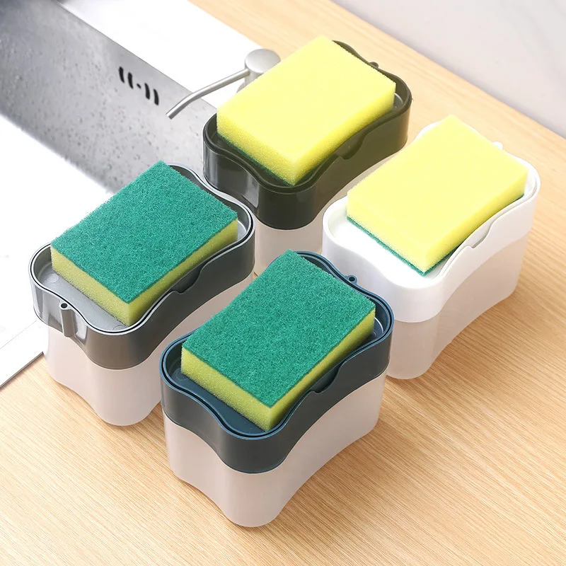 Manual Press Soap Dispenser With Sponge Holder Bottle For Liquid Soap Kitchen Sponge Soap Dispenser Kitchen Sponge Dispenser