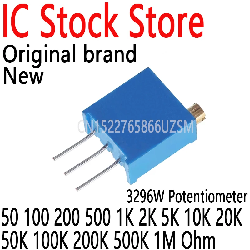 50 Pz Triodo Resistore Regolabile Trimmer Potenziometro 3296W 50 100 200 500 1K 2K 5K 10K 20K 50K 100K 200K 500K 1M Ohm