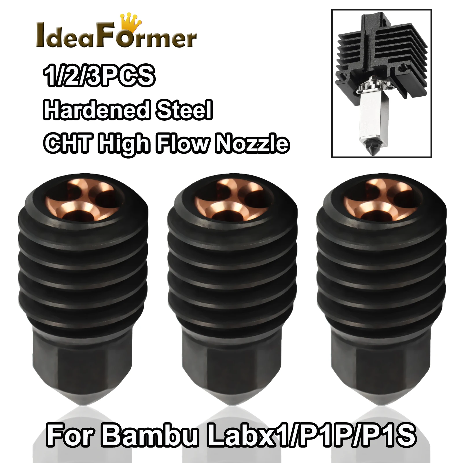 

1/2/3pcs For Bambulab CHT Nozzle Hardened Steel Clone High Flow Nozzle For Bambu Lab x1c p1p p1s Upgraded Hotend 3D Printer