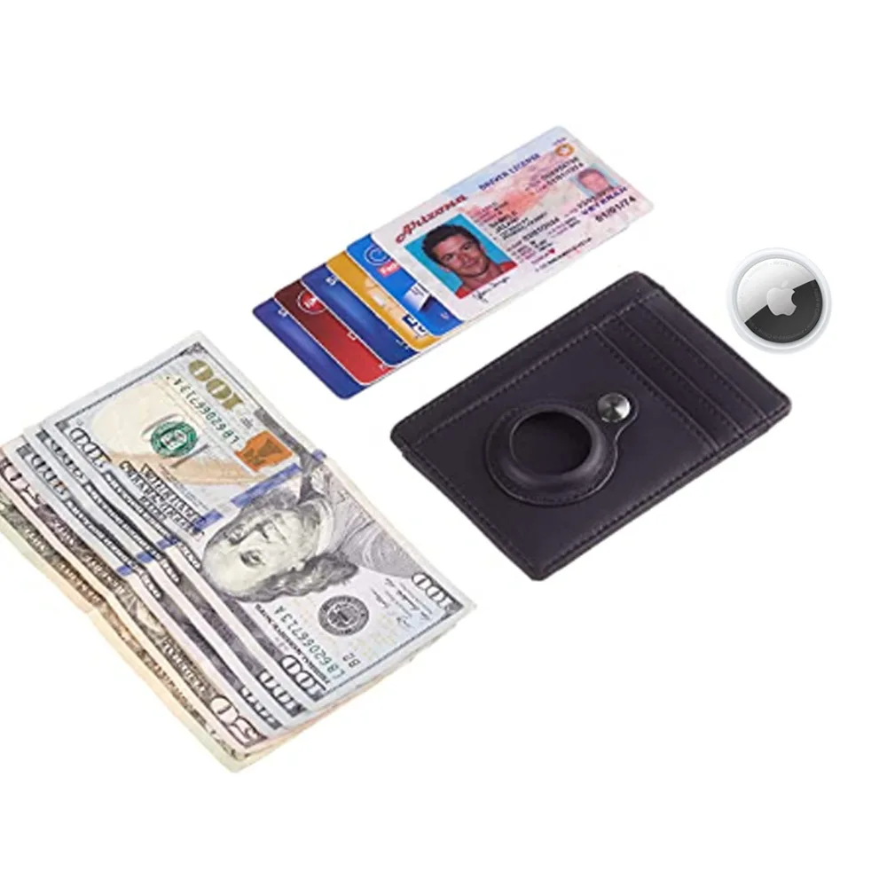 Enhanced Leather Slim Minimalist Wallet with AirTag Holder and ID Case