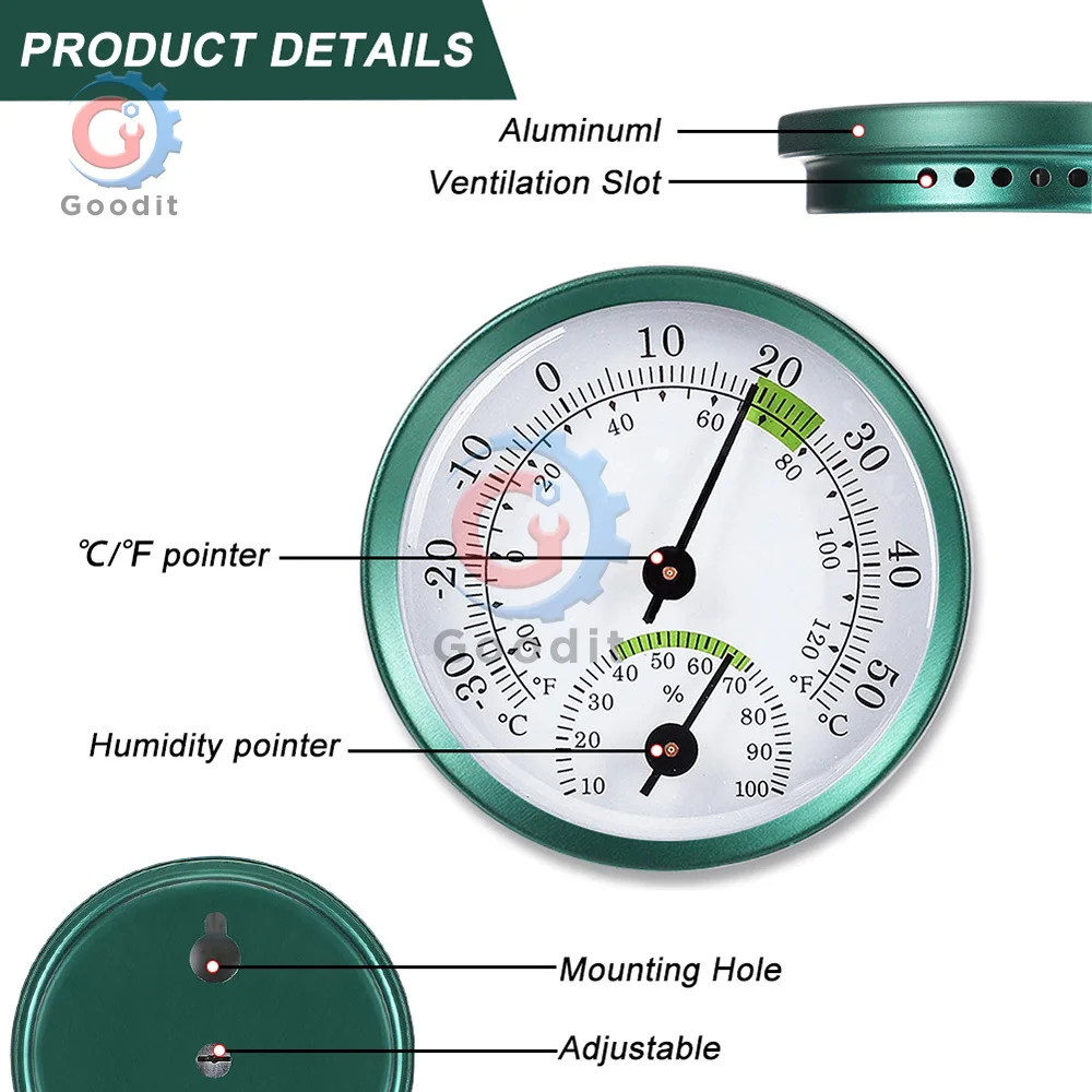 Thermometer Hygrometer 2-in-1 Stainless Steel Thermometer Hygrometer Wall-mounted Auto Measure Thermometer for Home Office Temperature Humidity Meter