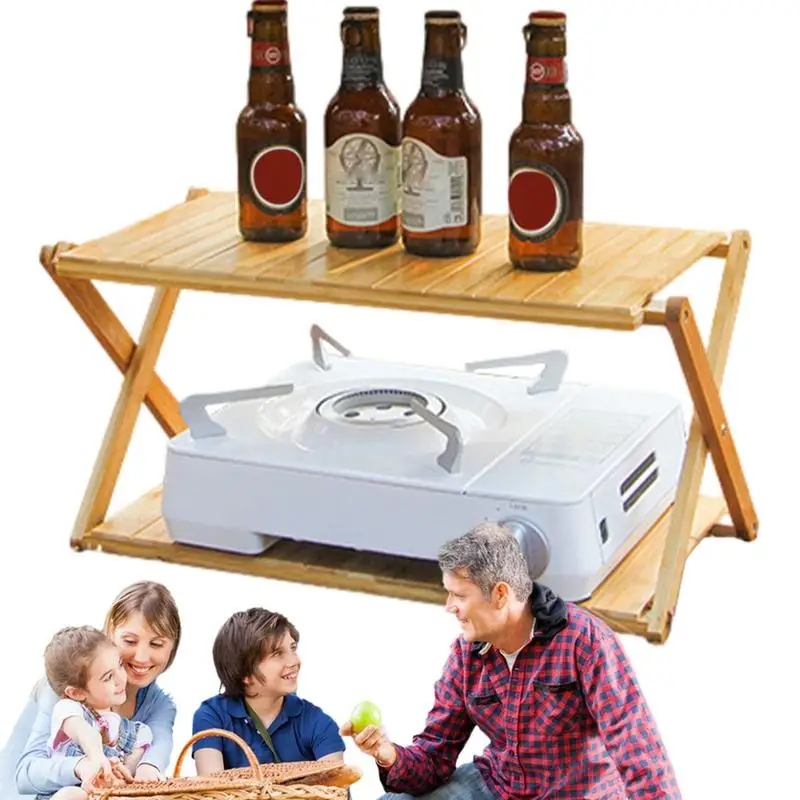 

Camping Table Shelf Multi-Function 2 Tier Indoor Plant Shelf Camping Accessories For Kitchenware Books Sundries Cookware Holder