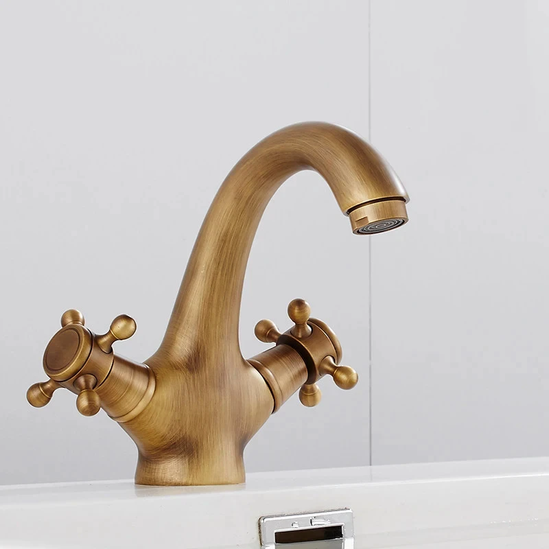 Antique Brass Bidet Shower Basin Faucet Dual Cross Handles Hot Cold Water Mixer Tap Spout Kitchen Bathroom Toilet Water Tap