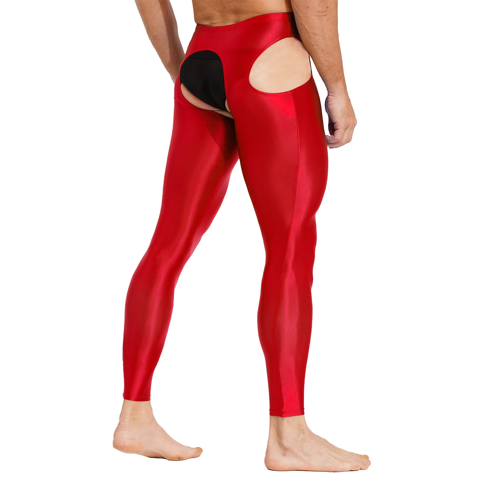 Mens Lingerie Skinny Pants Underwear Nightwear Stretchy Crotchless Leggings Hollow Out Glossy Elastic Waistband Underpants men leggings