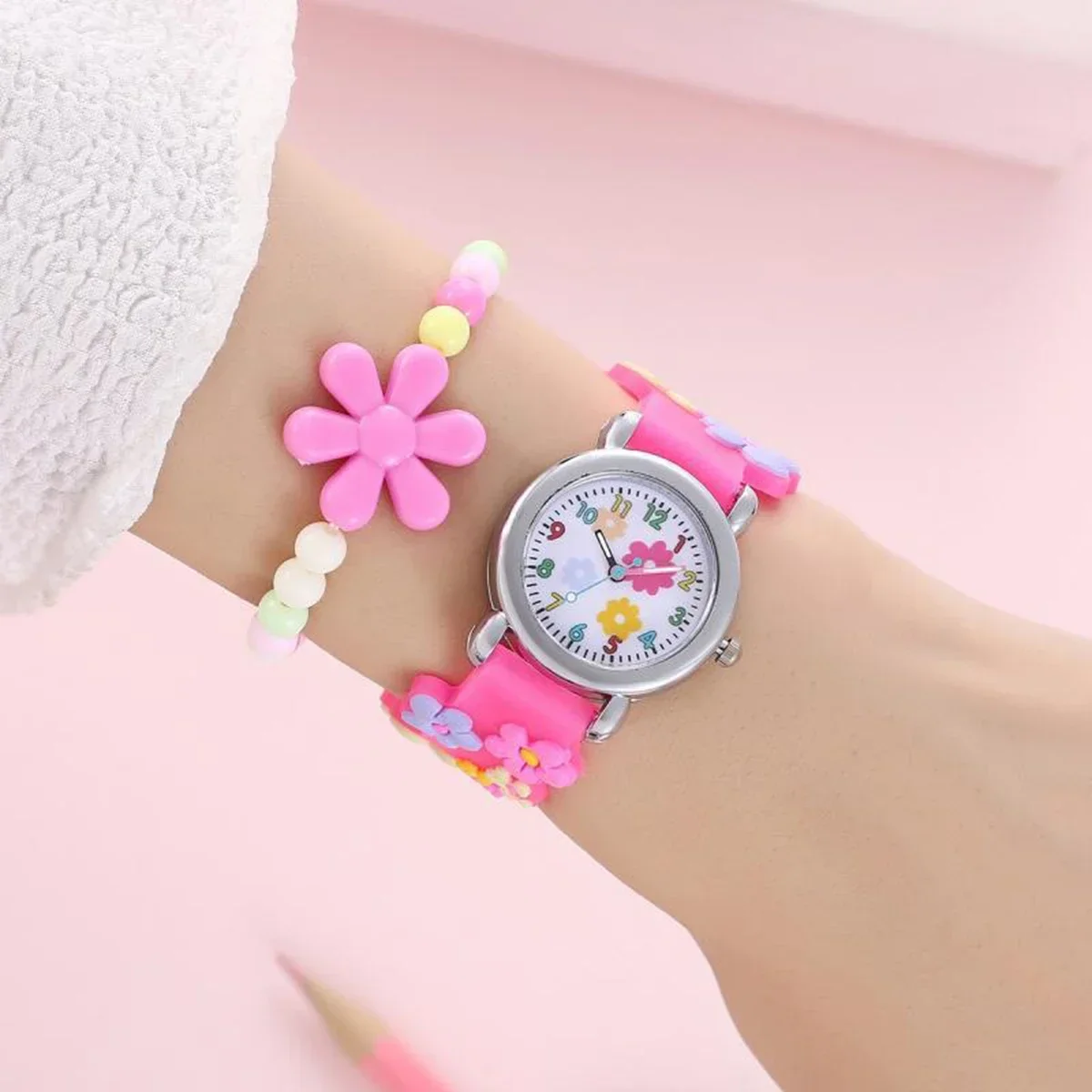 2025 Childrens Watch 3D Pattern Rainbow Flowers