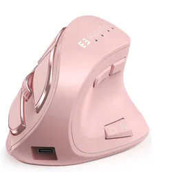 Ergonomic Wireless Vertical Mouse with Silent Design and Rechargeable 9 - Button Functionality (Pink)