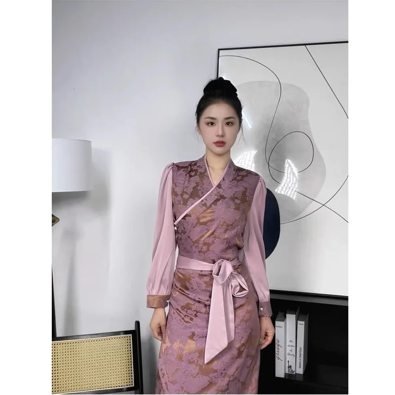 Tibetan Dress For Women Tibetan Long Dress Women Oriental Ethnic Minority Lhasa Clothing Robe National Style Tibet Gown AA6662