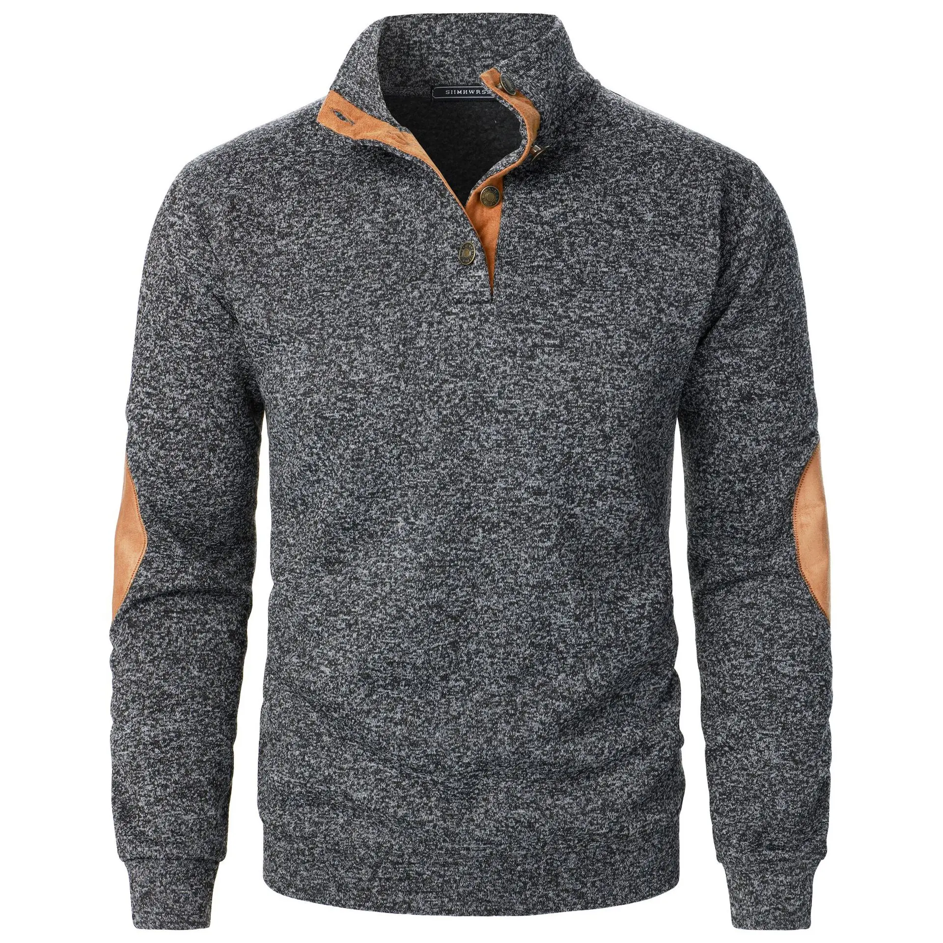 Pull Col Montant Henley Pour Homme – Tricot Gaufré Jacquard – Manches Contrastées – Couleurs Gris, Beige, Camel