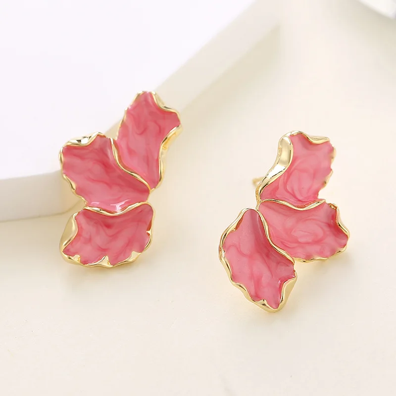 Fashion Forest Maple Leaf Dripping Oil Flower Earrings Sweet Temperament Light Luxury Colorful Petal Earrings-1198
