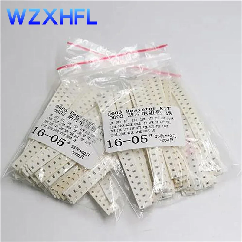 

660 шт., набор резисторов 0603 SMD, набор в ассортименте, 1 Ом-1М Ом, 1% 33valuesX, 20 шт. = 660 шт., набор образцов