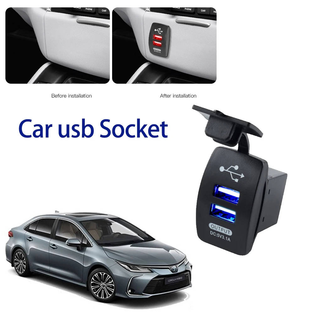 

for Toyota Corolla E210 Auris Allion 2019~2023 2020 12-24V Car USB Charger Waterproof 4.2A Dual Power Socket Outlet Accessories